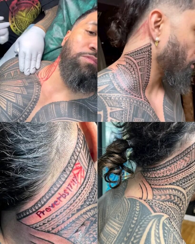 Jey uso show-off his new neck tattoo 🔥 make a 2 paragraph