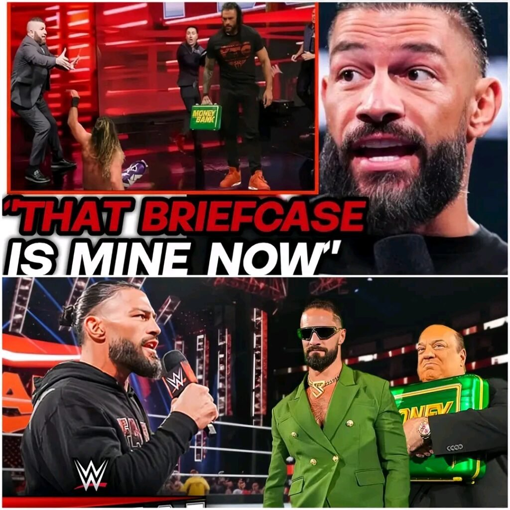 ROMAN REIGNS STEALS SETH ROLLINS MITB BRIEFCASE AFTER VICIOUS ATTACK ON PAUL HEYMAN LIVE ON RAW